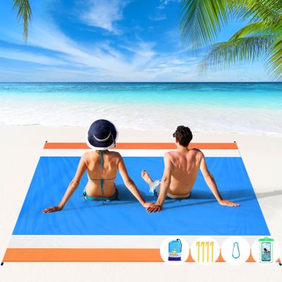 BYDOLL Beach Blanket 78''81'' 4-7 Adults Oversized Lightweight Waterproof Sandproof Beach Blanket Large Picnic Mat for Travel Camping Hiking Picnic
