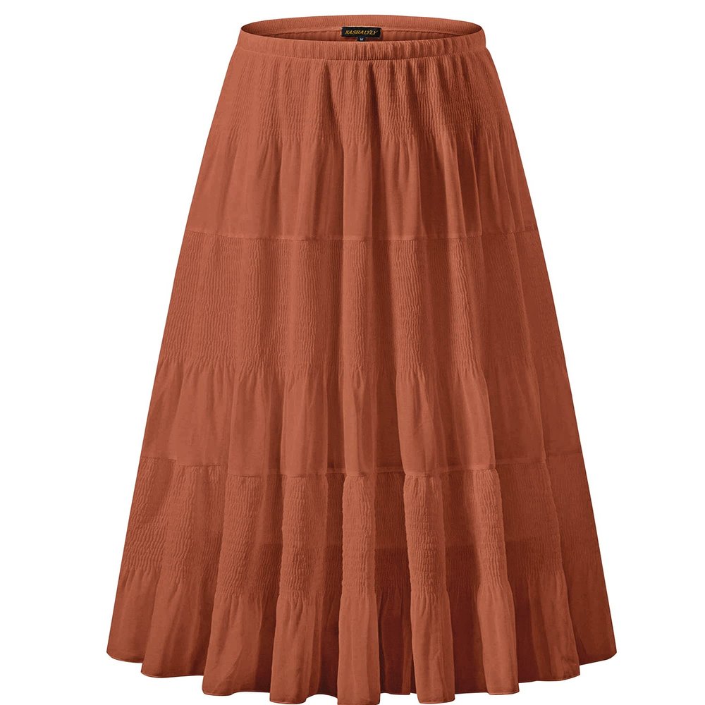 NASHALYLY Women's Chiffon Elastic High Waist Pleated A-Line Flared Maxi Skirts?Coffee2,L