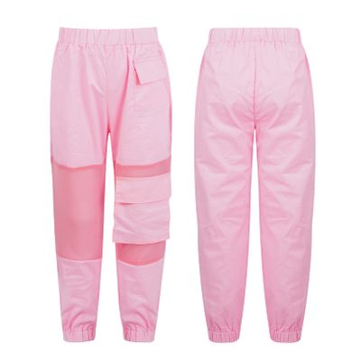 FEESHOW Girls Kids Cotton Cargo Pants Jogger Hip Hop Street Dance Trousers Solid Color Loose Elastic Waistband Pants Pink 6 Years