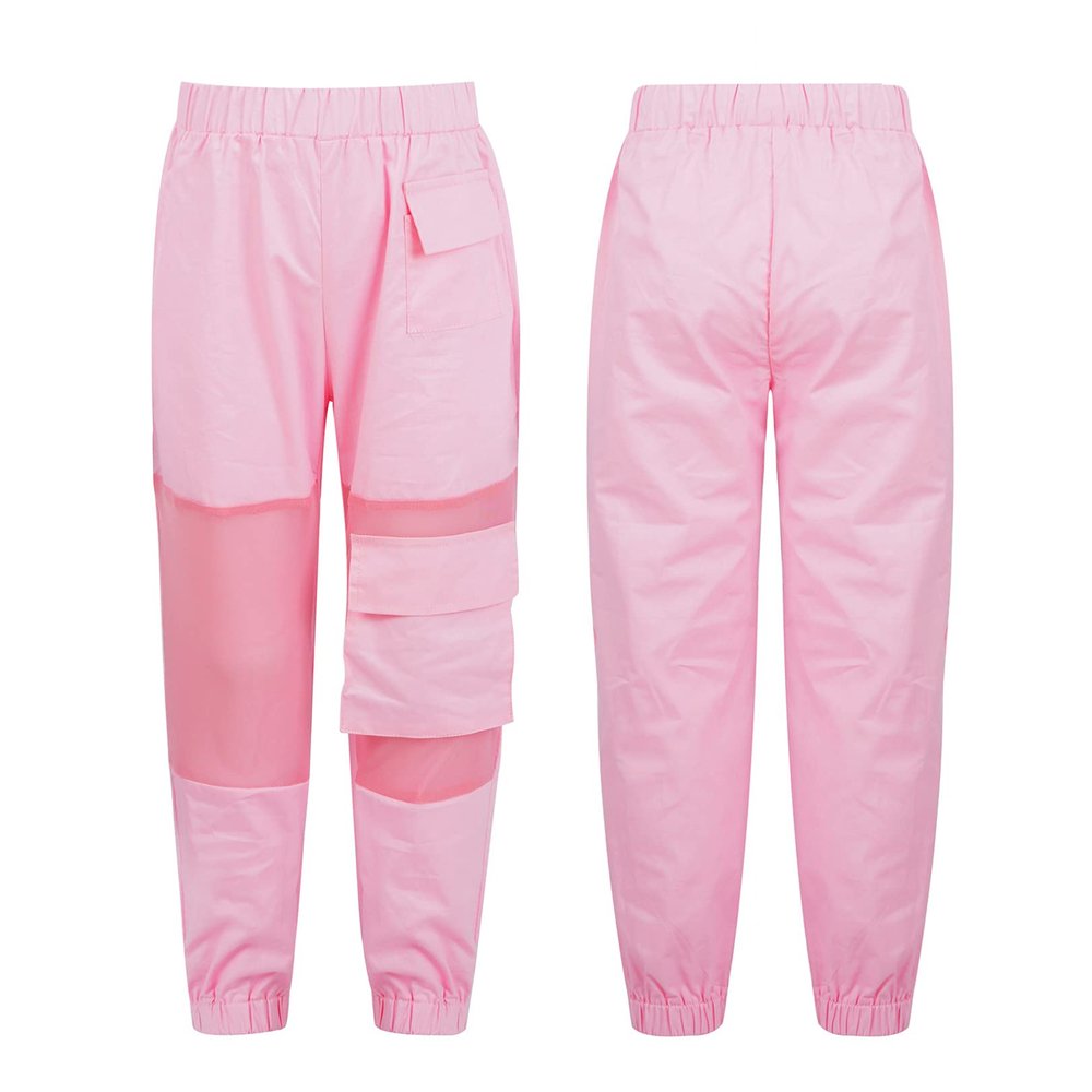 FEESHOW Girls Kids Cotton Cargo Pants Jogger Hip Hop Street Dance Trousers Solid Color Loose Elastic Waistband Pants Pink 6 Years