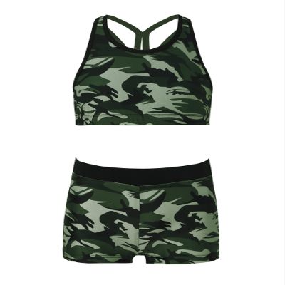 YONGHS Kids Girls 2 Pieces Bathing Suit Beach Swimsuit Sports Swimwear Tankinis Top with Shorts Set Camouflage Green 6