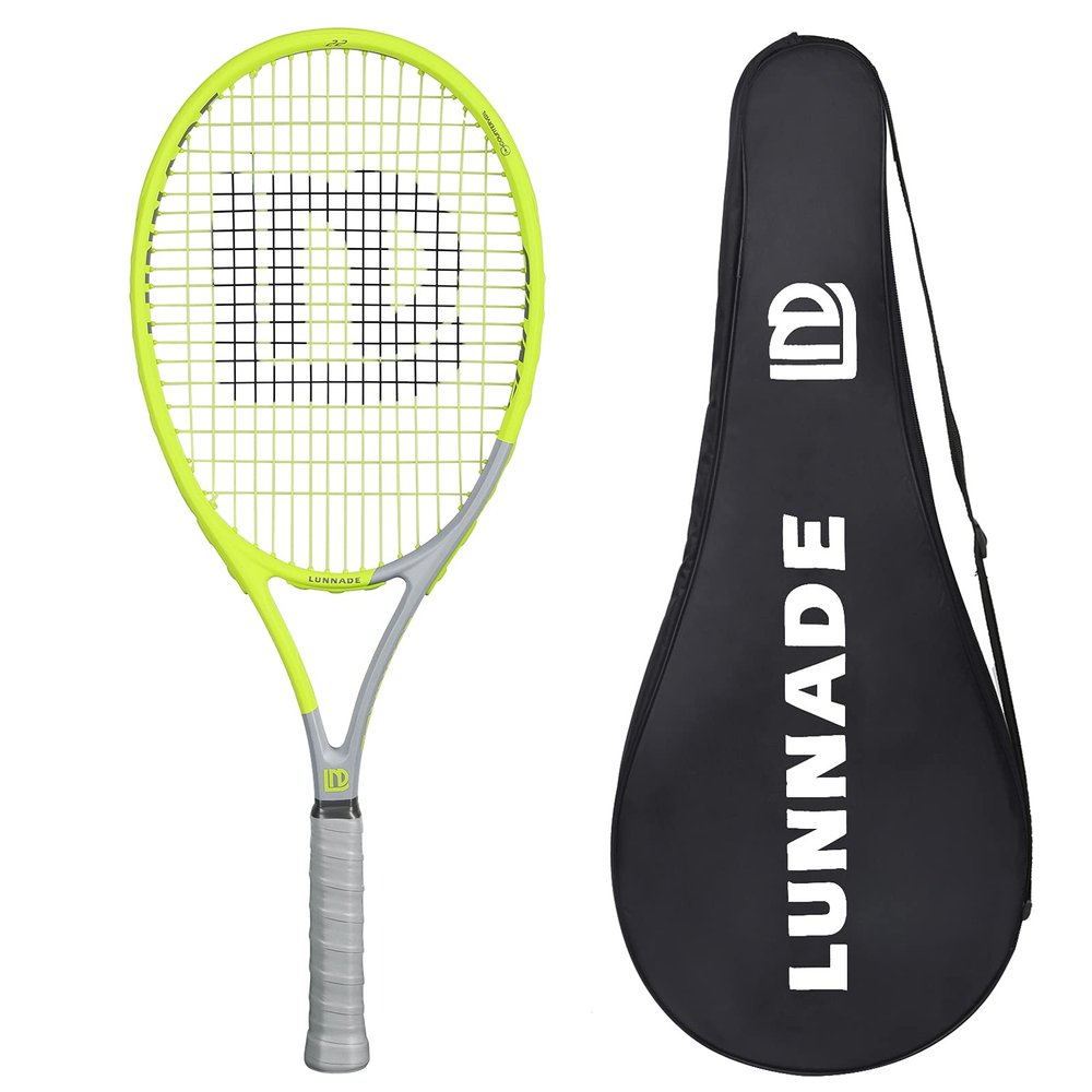 LUNNADE Adults Tennis Racket 27 Inch, Shockproof Carbon Fiber Tennis Racquet Light-Weight, Pre-Strung and Regrip, Suitable for Beginners to Intermediate Players