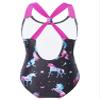 Moily Kids Girls One Piece Horse Printed Swimsuits Criss Cross Back Swimwear Beach Sport Bathing Suit Darkblack 12 view 2