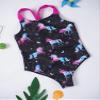 Moily Kids Girls One Piece Horse Printed Swimsuits Criss Cross Back Swimwear Beach Sport Bathing Suit Darkblack 12 view 4
