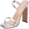 The Drop Women's Avery Square Toe Two Strap High Heeled Sandal, Silver, 5.5 view 1