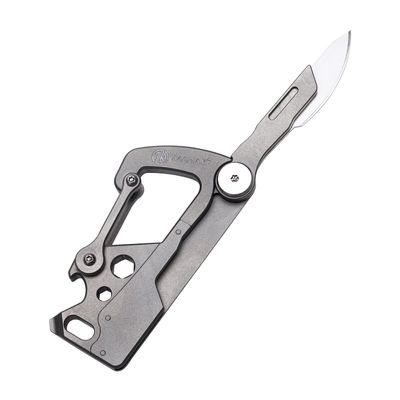 TACRAY Titanium Carabiner Keychain Clip with Foldable Utility Small Knife, Multitool Key Holder with Bottle Opener/Flat and Small Hexagonal Screwdrivers, Quick Released Backpack Clasp/Hook for EDC