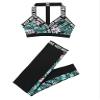 Moggemol Womens 2Pcs High Waist Yoga Outfits Print Workout Leggings Halter Crop Top Gym Exercise Sportswear Prasinous-lily XX-Large view 3
