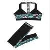 Moggemol Womens 2Pcs High Waist Yoga Outfits Print Workout Leggings Halter Crop Top Gym Exercise Sportswear Prasinous-lily XX-Large view 4