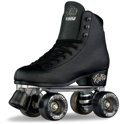 Crazy Skates Retro Roller Skates | Adjustable or Fixed Sizes | Classic Quad Skates for Women and Girls - Black (Size: Mens 8 / Womens 9)