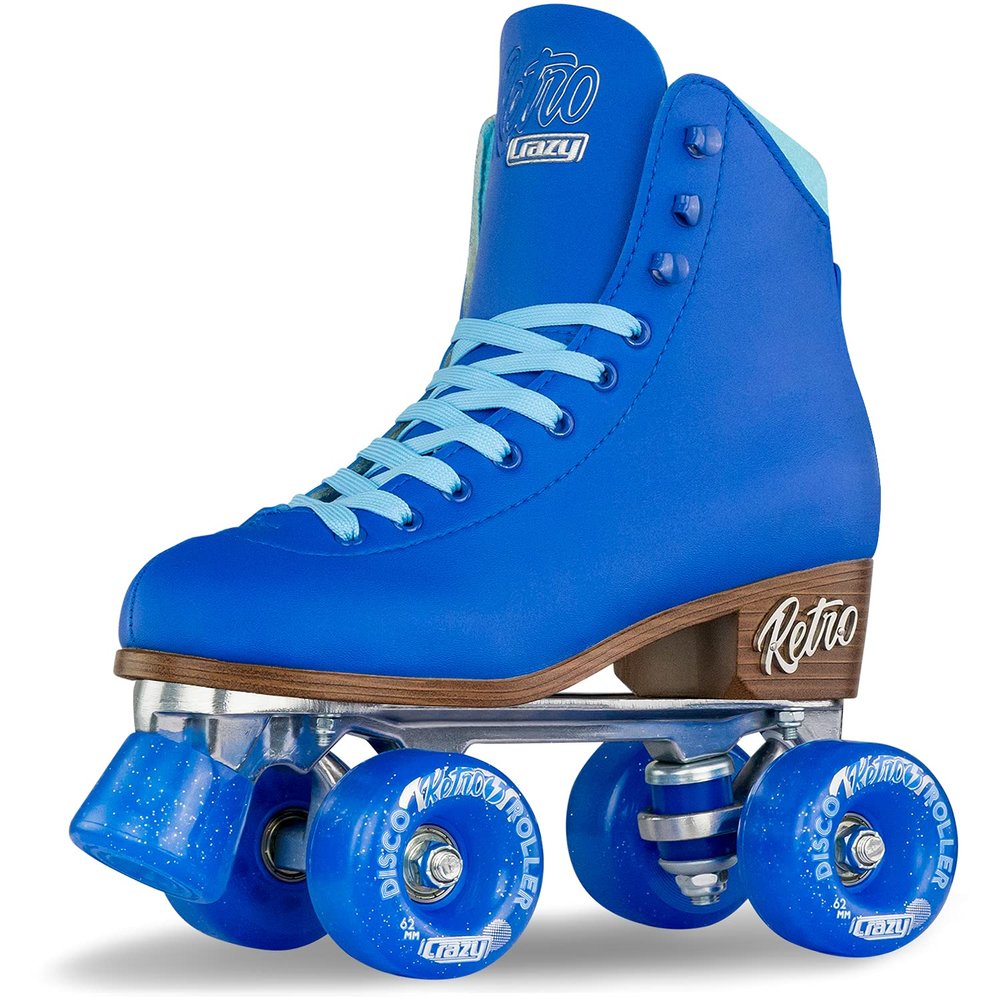 Crazy Skates Retro Roller Skates | Adjustable or Fixed Sizes | Classic Quad Skates for Women and Girls - Blue (Size: Mens 7 / Womens 8)