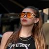 FEISEDY Vintage Retro 70s Plastic Aviator Sunglasses Trendy Orange Classic Large Squared Frame B2751 view 4