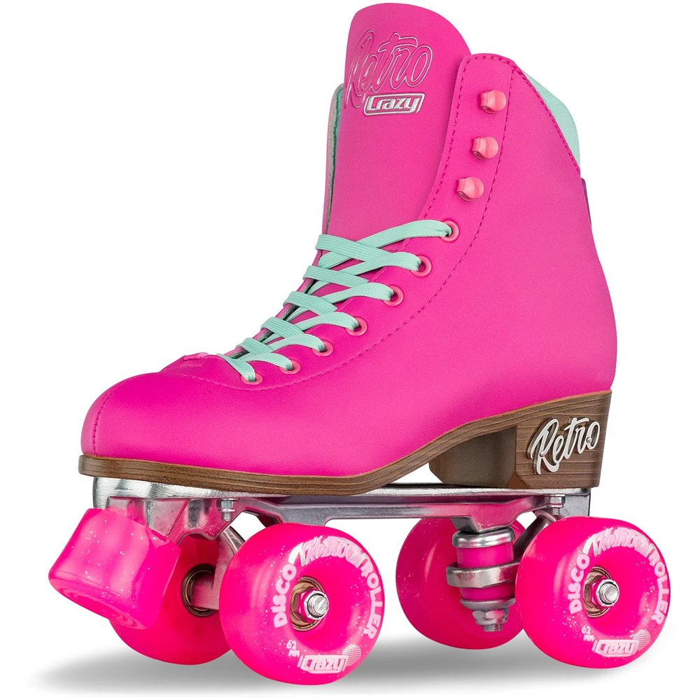 Crazy Skates Retro Roller Skates | Adjustable or Fixed Sizes | Classic Quad Skates for Women and Girls - Pink (Size: Mens 5 / Womens 6)
