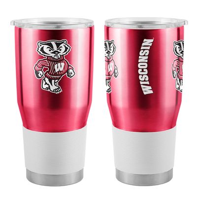 Logo Brands NCAA Wisconsin Badgers - 30oz Gameday Stainless Steel Tumbler, Double-Wall Vacuum Insulated, Slider Lid, Ergonomic Design, Silicone Grip