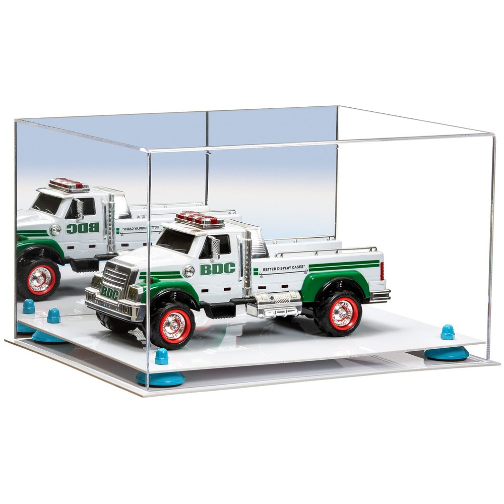 Better Display Cases Acrylic Versatile Display Case Display Case - Medium Square Box with Mirror Case, Light Blue Risers and White Base 15.25" x 12" x 9" (V13/A082)