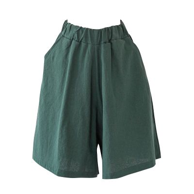 SOUGAO Womens Cotton Linen Knee Length Bermuda Shorts Casual Elastic Waist Green US L/Asian XL