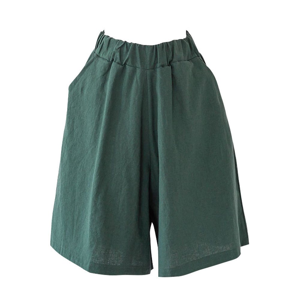 SOUGAO Womens Cotton Linen Knee Length Bermuda Shorts Casual Elastic Waist Green US L/Asian XL