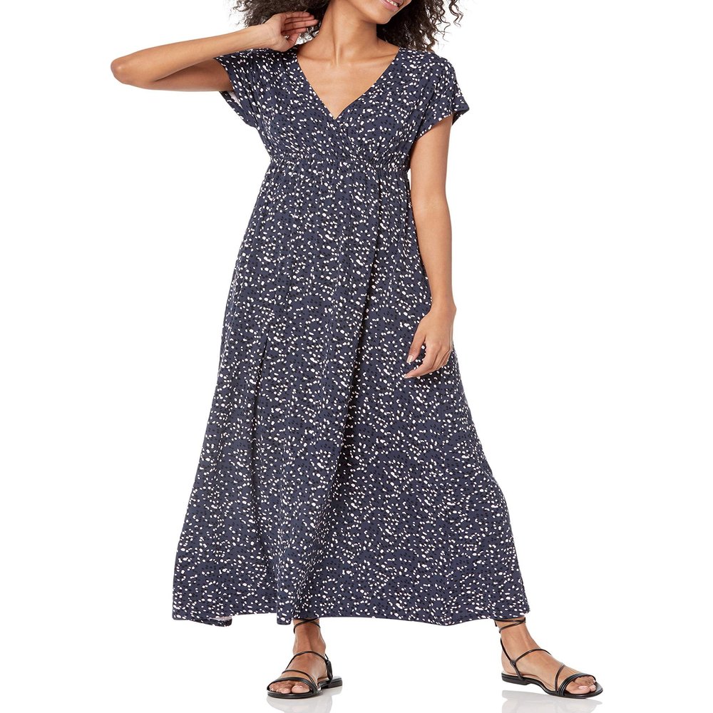 Amazon Essentials Women's Waisted Maxi Dress (Available in Plus Size), Navy Pink Abstract Animal, XX-Large