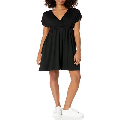 Amazon Essentials Women's Surplice Dress (Available in Plus Size), Black, X-Small