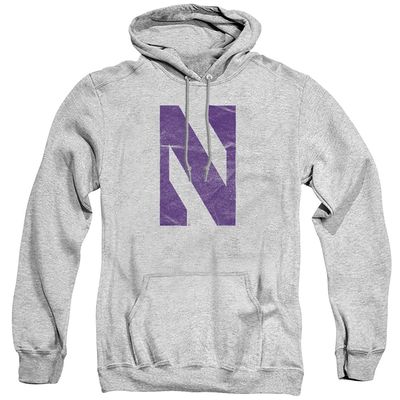 Northwestern University Official Distressed Primary Unisex Adult Pull-Over Hoodie,Athletic Heather, Medium
