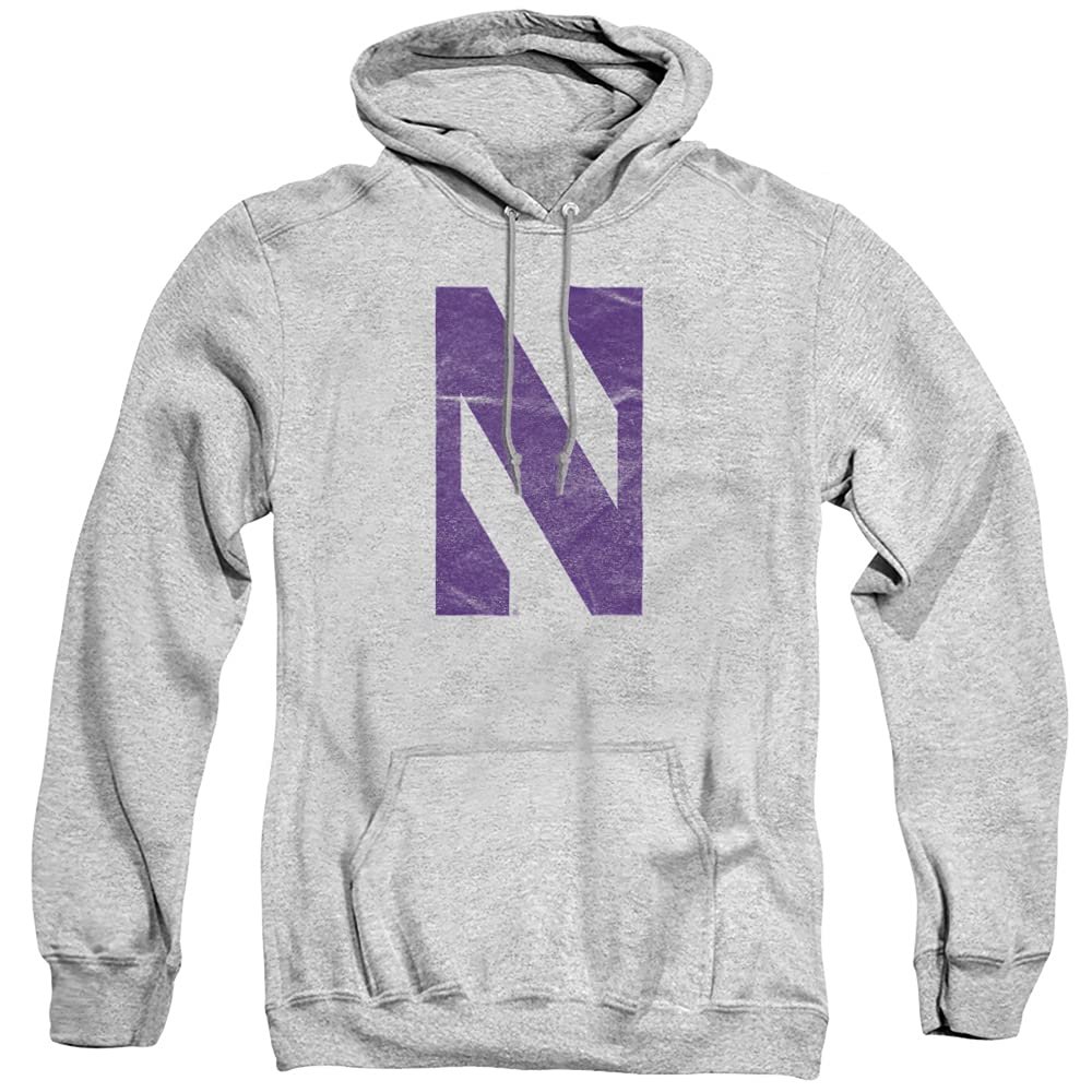 Northwestern University Official Distressed Primary Unisex Adult Pull-Over Hoodie,Athletic Heather, Medium