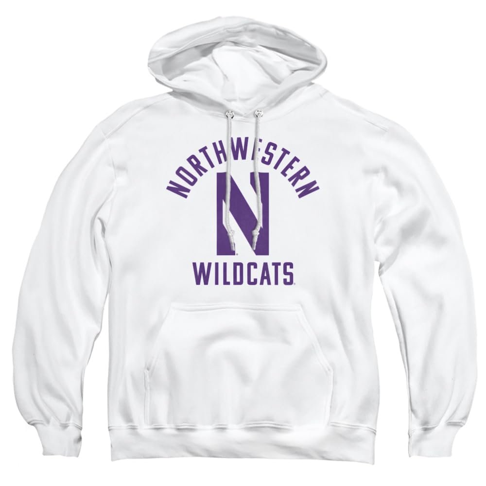 Northwestern University Official One Color Wildcats Logo Unisex Adult Pull-Over Hoodie,White, Medium