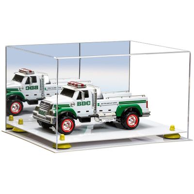 Better Display Cases Acrylic Versatile Display Case Display Case - Medium Square Box with Mirror Case, Yellow Risers and White Base 15.25" x 12" x 9" (V13/A082)