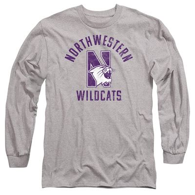 Northwestern University Official Wildcats Logo Unisex Adult Long-Sleeve T Shirt,Athletic Heather, 3X-Large