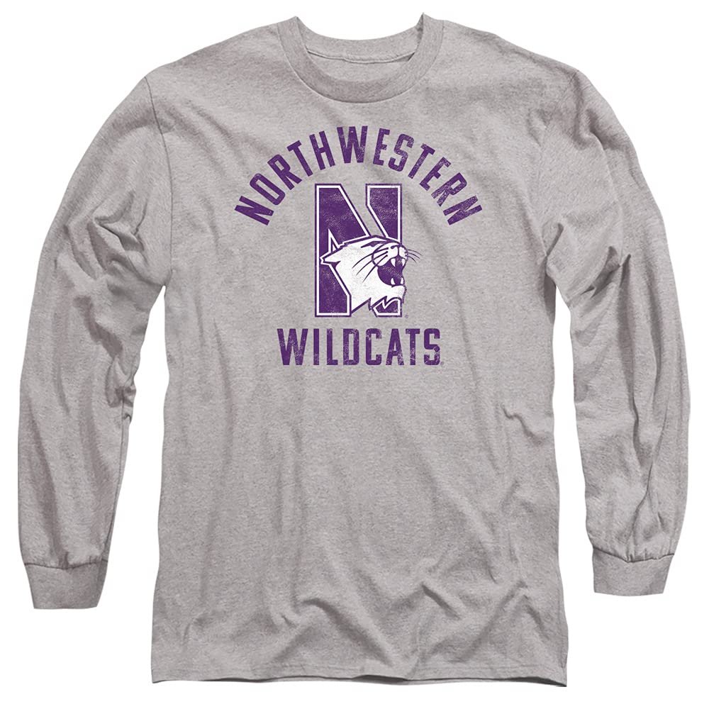 Northwestern University Official Wildcats Logo Unisex Adult Long-Sleeve T Shirt,Athletic Heather, 3X-Large