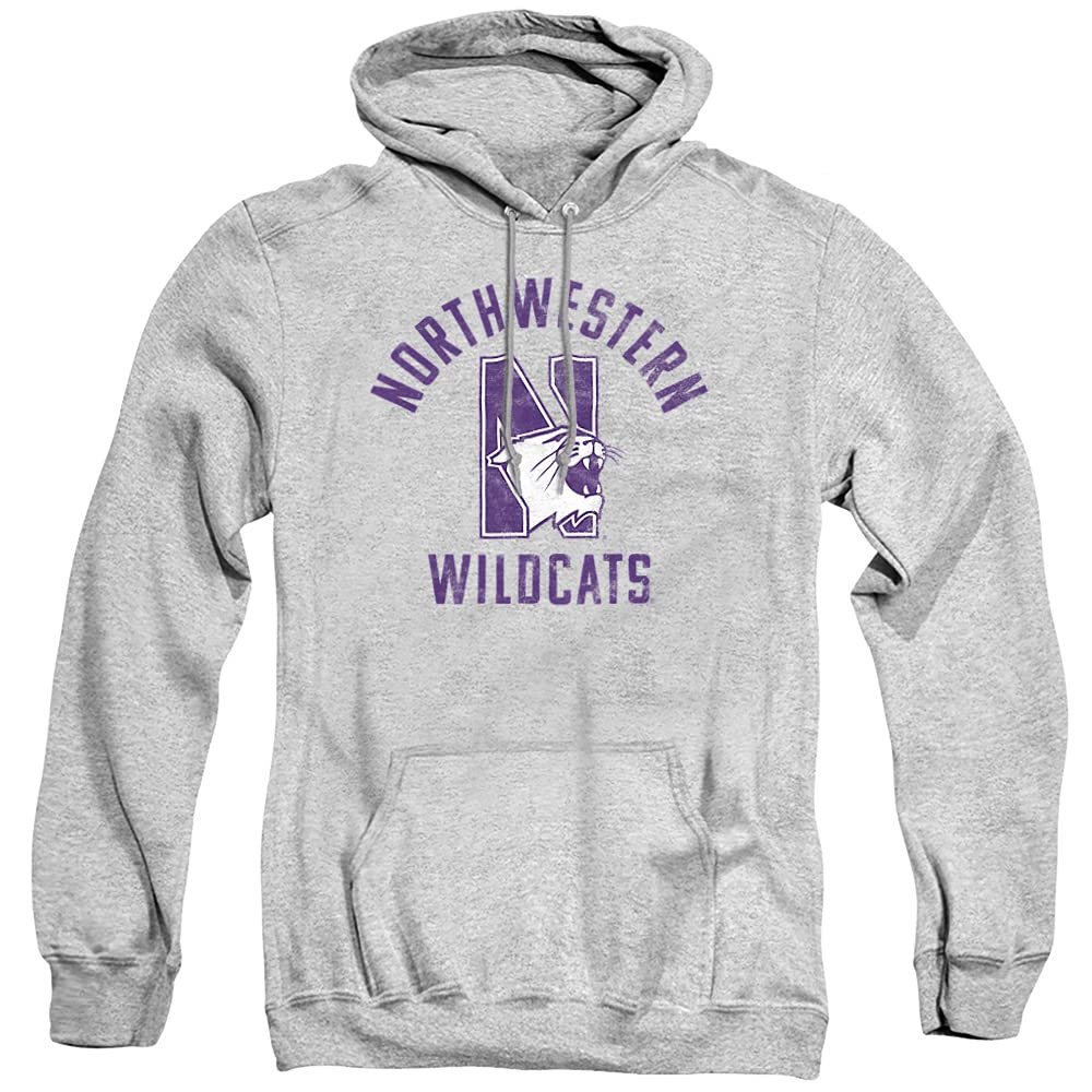 Northwestern University Official Wildcats Logo Unisex Adult Pull-Over Hoodie,Athletic Heather, Medium