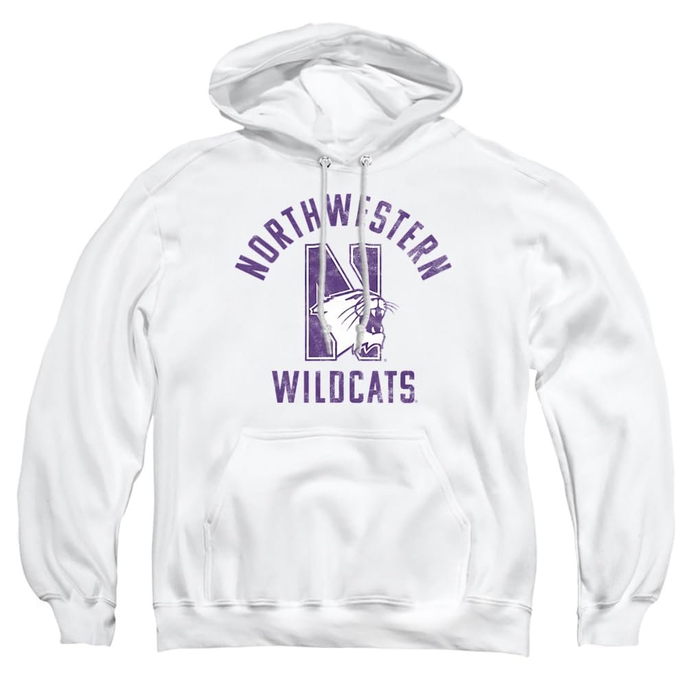 Northwestern University Official Wildcats Logo Unisex Adult Pull-Over Hoodie,White, Small