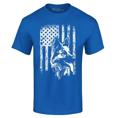 shop4ever German Shepherd American Flag USA Dog T-Shirt XXX-Large Royal Blue