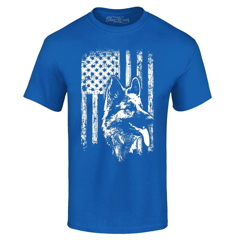 shop4ever German Shepherd American Flag USA Dog T-Shirt XXX-Large Royal Blue