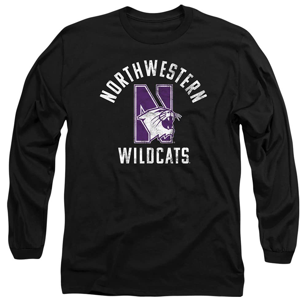 Northwestern University Official Wildcats Logo Unisex Adult Long-Sleeve T Shirt,Black, 3X-Large