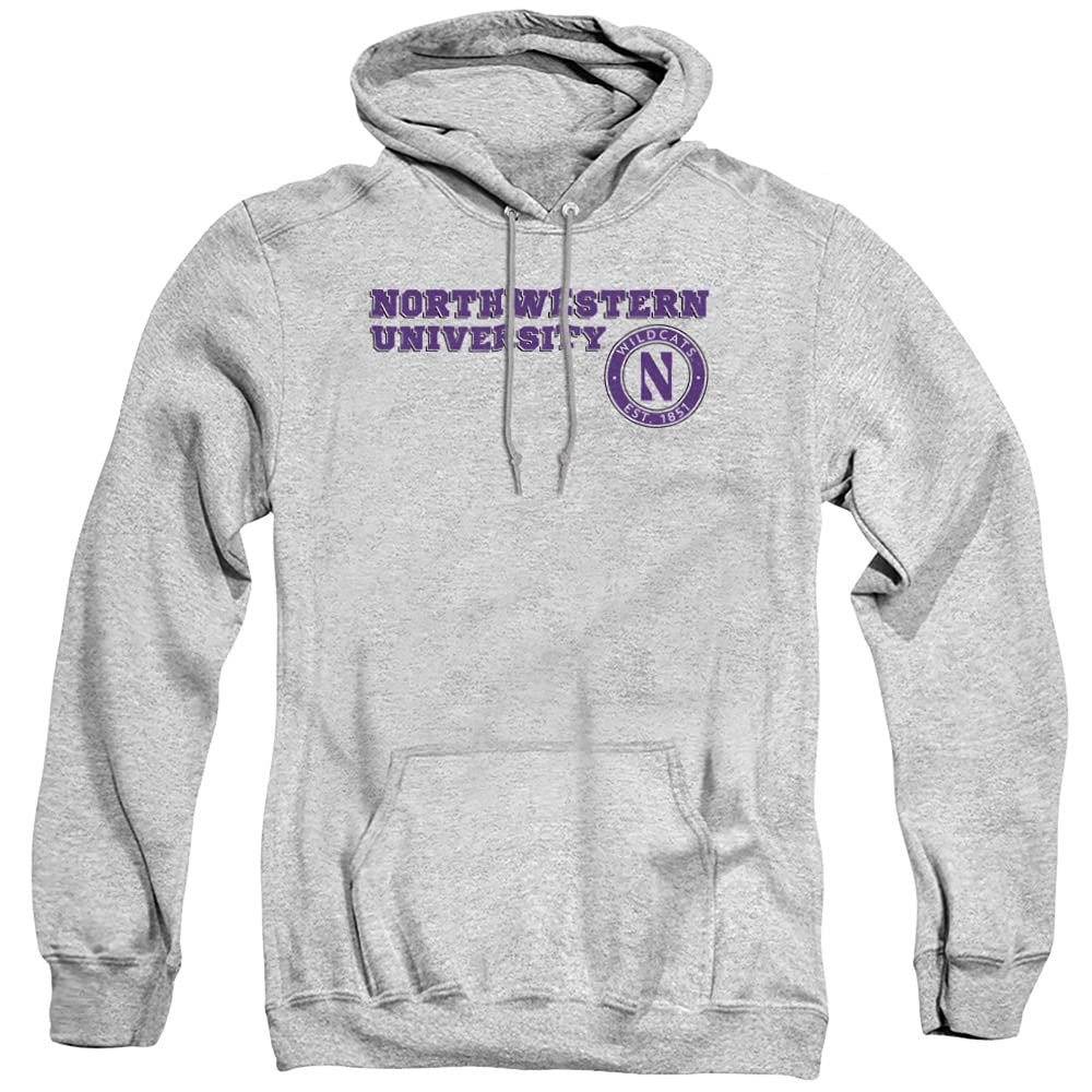 Northwestern University Official Block Text Unisex Adult Pull-Over Hoodie,Athletic Heather, 2X-Large
