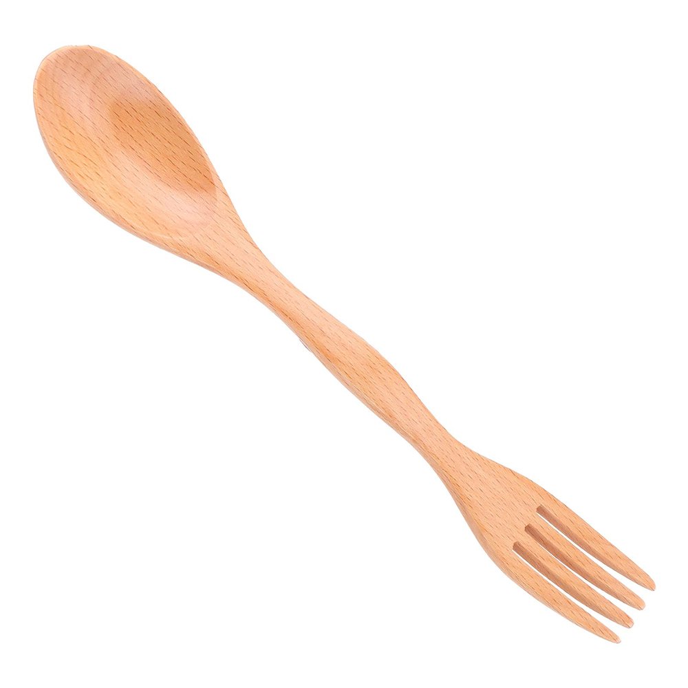 2 in 1 Spoon and Fork Combo, Wooden Camping Utensil Lightweight Eco-Friendly Spork and Spoon for Backpacking, Hiking, Outdoors