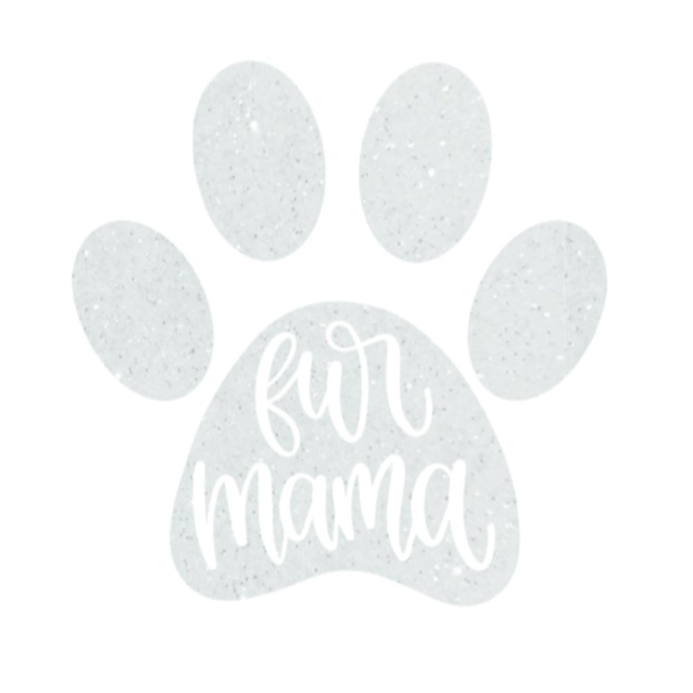 Fur Mama Iron On Decal, Animal Lover Heat Transfer Patch for Clothing, DIY Crafts and Decor, Pick Size Color (White Glitter)