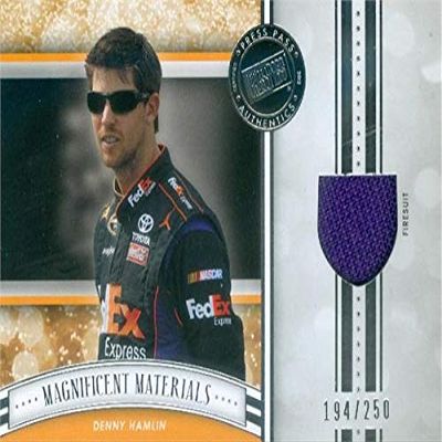 Autograph Warehouse 639006 Denny Hamlin Race Used Memorabilia Swatch Trading Card - Nascar, Auto Racing - 2012 Press Pass Magnificent Materials No.MMDH LE 194-250
