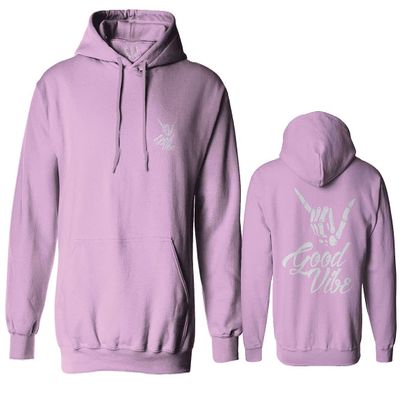 0153. Good Vibe Society Bones Hand Shaka Cool Vintage Graphic Sweatshirt Pullover Hoodie (Light Purple, Small)