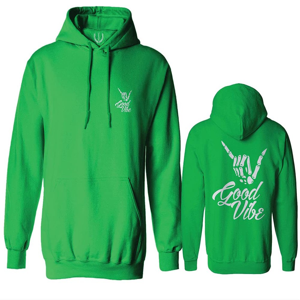 0153. Good Vibe Society Bones Hand Shaka Cool Vintage Graphic Sweatshirt Pullover Hoodie (Irish, Medium)