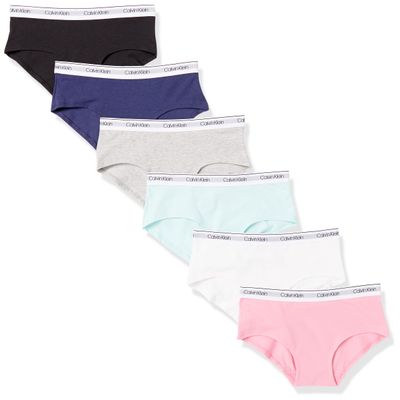 Calvin Klein Kids Girls' Soft Cotton Modal Hipster Underwear 6-Pack, Pink/Teal, X-Large