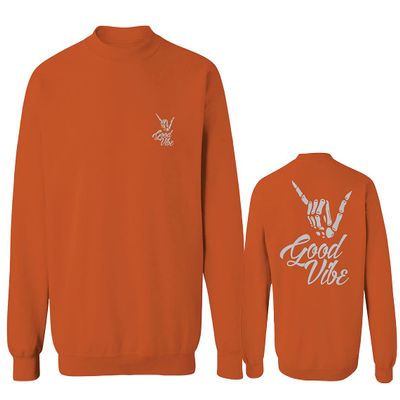 0153. Good Vibe Society Bones Hand Shaka Cool Vintage Graphic Men's Crewneck Sweatshirt (Orange X-Large)