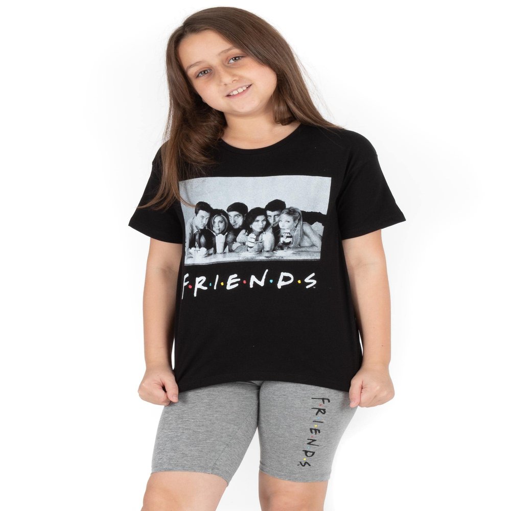 FRIENDS Pajamas Girls Kids T Shirt With Cycle Shorts Loungewear 13-14 Years Black