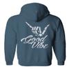 0153. Good Vibe Society Bones Hand Shaka Cool Vintage Graphic Sweatshirt Pullover Hoodie (Indigo Blue, Large) view 3