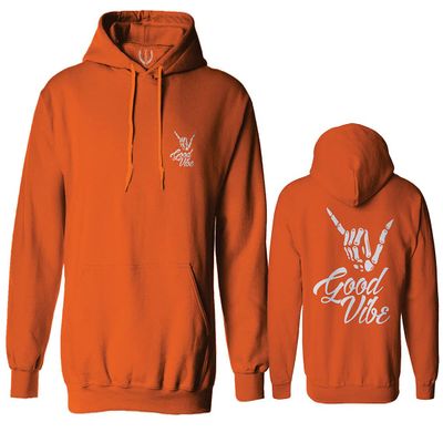 0153. Good Vibe Society Bones Hand Shaka Cool Vintage Graphic Sweatshirt Pullover Hoodie (Orange, Medium)