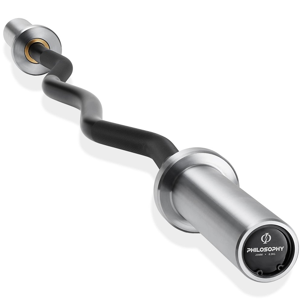 Philosophy Gym 47" EZ Curl Olympic Barbell - 8.5KG 25mm Grip 400LB Capacity 4 Needle Bearing 2" Weightlifting Bar