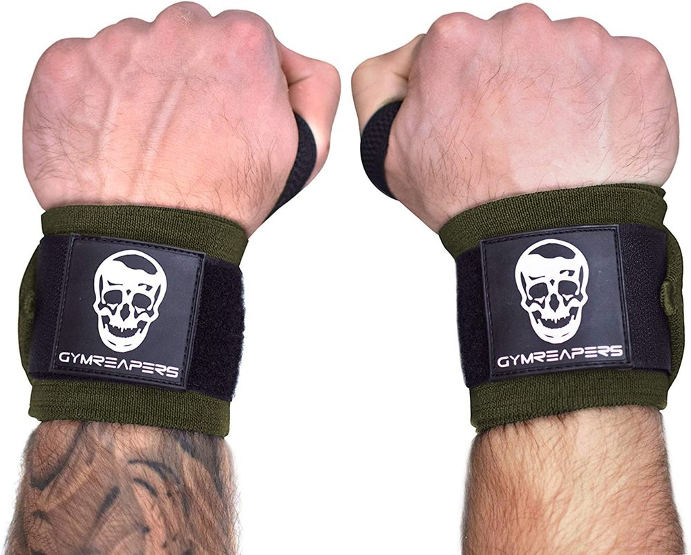 Gymreapers Wrist Wraps Weightlifting - Stiff Heavy Duty 18 inch Wraps with Thick Thumb Loop for Powerlifting, Bodybuilding, Cross Training, & Heavy Presses (OD Green, 18")