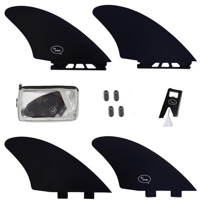Surfboard Twin Fins (2 Fins) - Keel Fins for Fish Surf Boards [Twin Tab or Single Tab Sizes] (Black, Single Tab)
