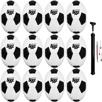 Biggz Premium Classic Soccer Balls with Hand Pumps - Size 3-6, 12, 50 Pack Options (Size 3 (Junior), 12 Pack)