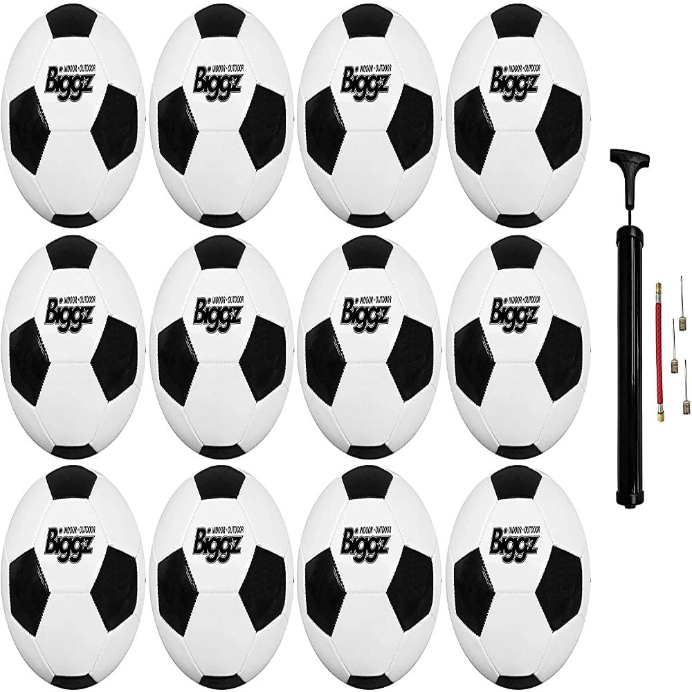 Biggz Premium Classic Soccer Balls with Hand Pumps - Size 3-6, 12, 50 Pack Options (Size 3 (Junior), 12 Pack)