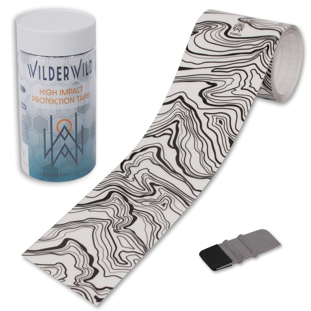 WilderWild Bike Frame Protection Tape- High Impact Clear Vinyl Wrap Includes Tool (4x72) Bicycle Frame Protector, Mountain Bike Frame Guard Chainstay Protector (Topographic Marble)